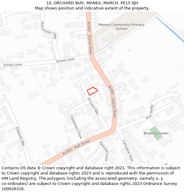 10, ORCHARD WAY, MANEA, MARCH, PE15 0JH: Location map and indicative extent of plot