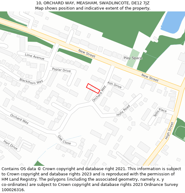 10, ORCHARD WAY, MEASHAM, SWADLINCOTE, DE12 7JZ: Location map and indicative extent of plot