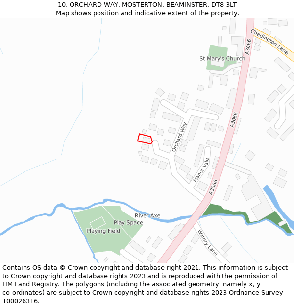 10, ORCHARD WAY, MOSTERTON, BEAMINSTER, DT8 3LT: Location map and indicative extent of plot