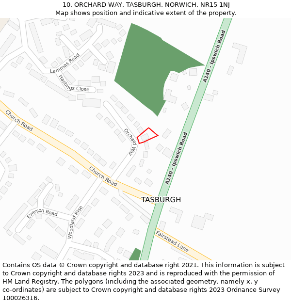 10, ORCHARD WAY, TASBURGH, NORWICH, NR15 1NJ: Location map and indicative extent of plot