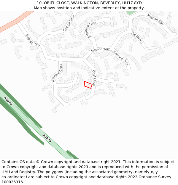 10, ORIEL CLOSE, WALKINGTON, BEVERLEY, HU17 8YD: Location map and indicative extent of plot