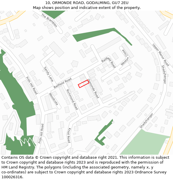 10, ORMONDE ROAD, GODALMING, GU7 2EU: Location map and indicative extent of plot