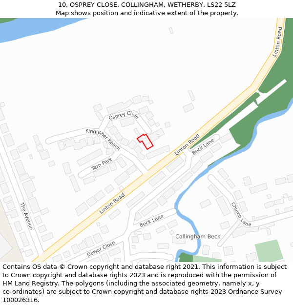 10, OSPREY CLOSE, COLLINGHAM, WETHERBY, LS22 5LZ: Location map and indicative extent of plot