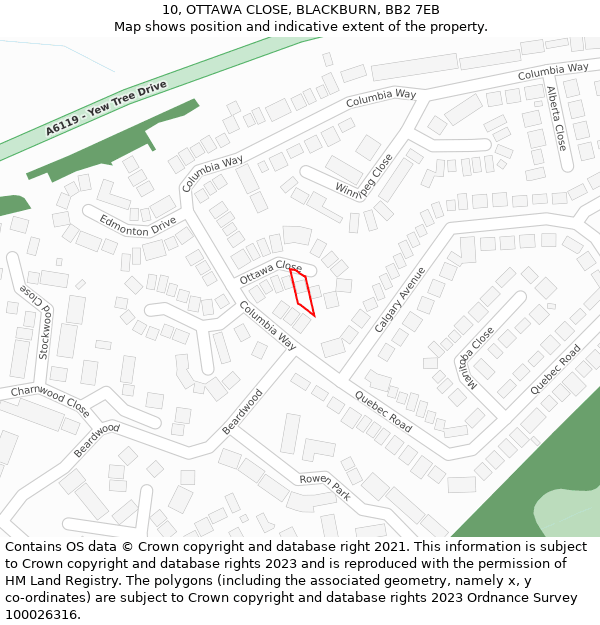 10, OTTAWA CLOSE, BLACKBURN, BB2 7EB: Location map and indicative extent of plot