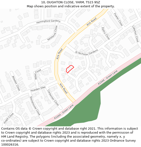 10, OUGHTON CLOSE, YARM, TS15 9SZ: Location map and indicative extent of plot