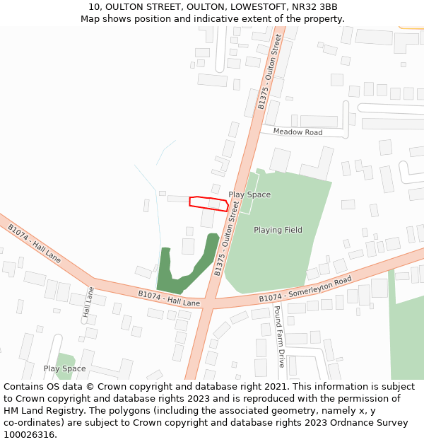 10, OULTON STREET, OULTON, LOWESTOFT, NR32 3BB: Location map and indicative extent of plot