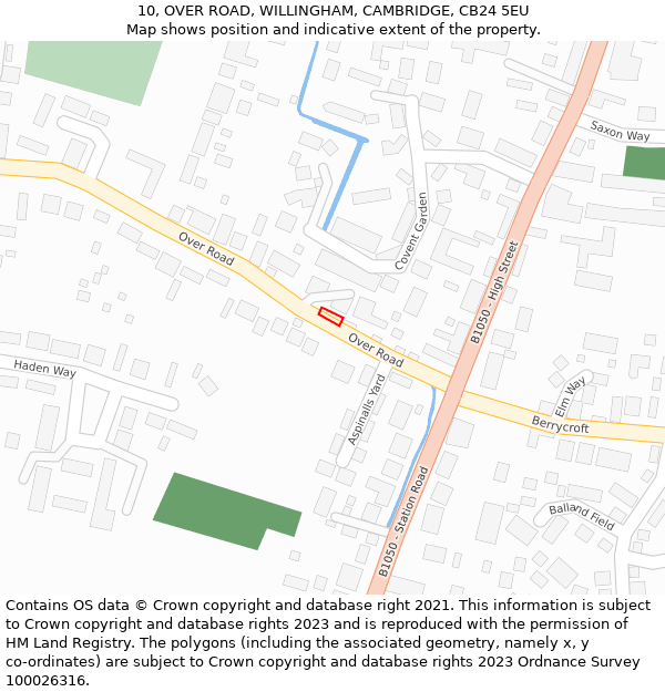 10, OVER ROAD, WILLINGHAM, CAMBRIDGE, CB24 5EU: Location map and indicative extent of plot