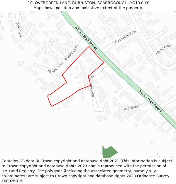 10, OVERGREEN LANE, BURNISTON, SCARBOROUGH, YO13 0HY: Location map and indicative extent of plot