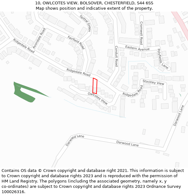 10, OWLCOTES VIEW, BOLSOVER, CHESTERFIELD, S44 6SS: Location map and indicative extent of plot