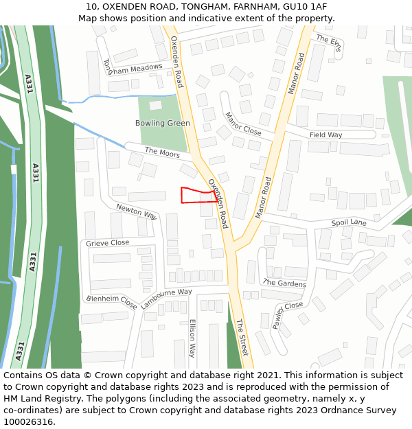 10, OXENDEN ROAD, TONGHAM, FARNHAM, GU10 1AF: Location map and indicative extent of plot