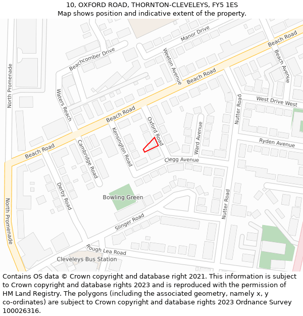 10, OXFORD ROAD, THORNTON-CLEVELEYS, FY5 1ES: Location map and indicative extent of plot