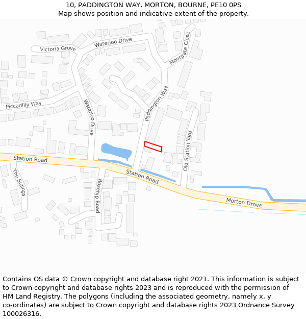 10, PADDINGTON WAY, MORTON, BOURNE, PE10 0PS: Location map and indicative extent of plot