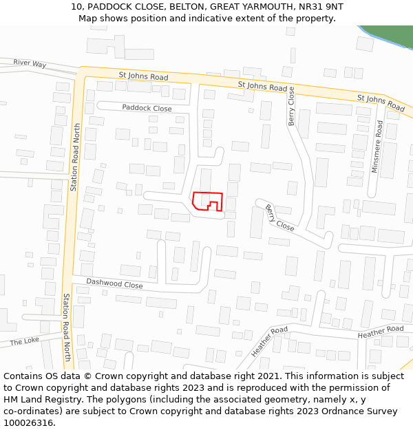 10, PADDOCK CLOSE, BELTON, GREAT YARMOUTH, NR31 9NT: Location map and indicative extent of plot