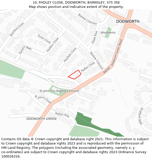 10, PADLEY CLOSE, DODWORTH, BARNSLEY, S75 3SE: Location map and indicative extent of plot