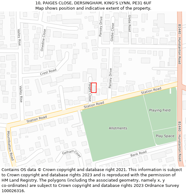 10, PAIGES CLOSE, DERSINGHAM, KING'S LYNN, PE31 6UF: Location map and indicative extent of plot