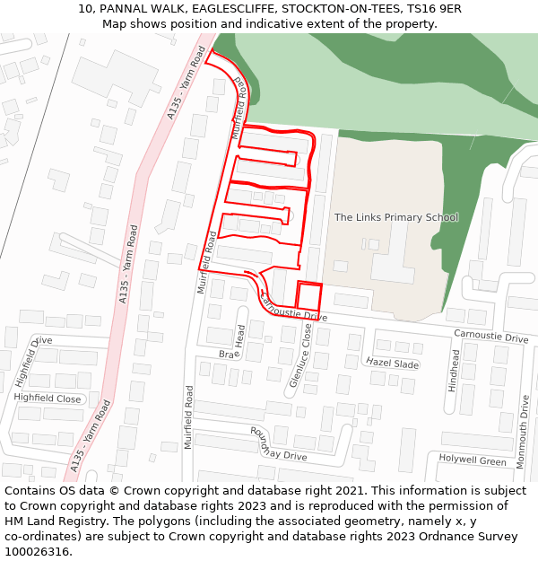 10, PANNAL WALK, EAGLESCLIFFE, STOCKTON-ON-TEES, TS16 9ER: Location map and indicative extent of plot