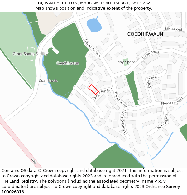 10, PANT Y RHEDYN, MARGAM, PORT TALBOT, SA13 2SZ: Location map and indicative extent of plot