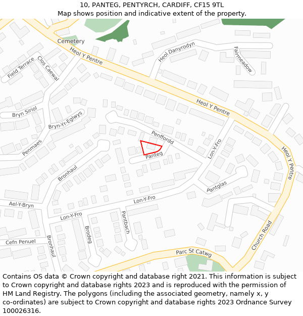 10, PANTEG, PENTYRCH, CARDIFF, CF15 9TL: Location map and indicative extent of plot