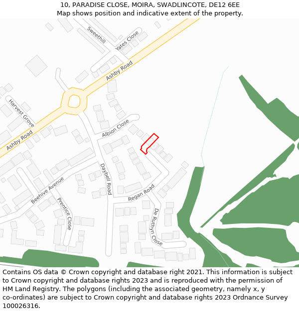 10, PARADISE CLOSE, MOIRA, SWADLINCOTE, DE12 6EE: Location map and indicative extent of plot