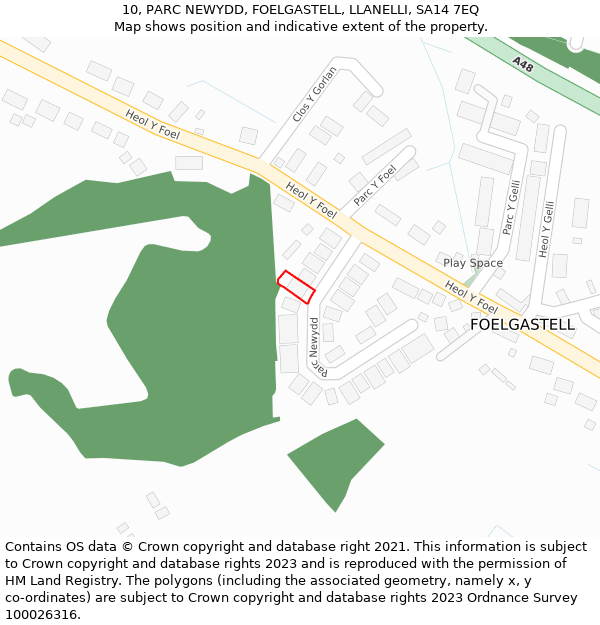 10, PARC NEWYDD, FOELGASTELL, LLANELLI, SA14 7EQ: Location map and indicative extent of plot