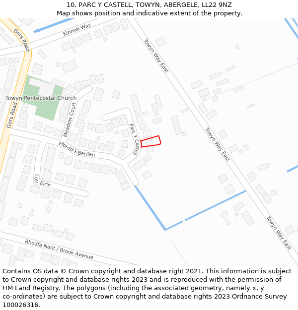 10, PARC Y CASTELL, TOWYN, ABERGELE, LL22 9NZ: Location map and indicative extent of plot