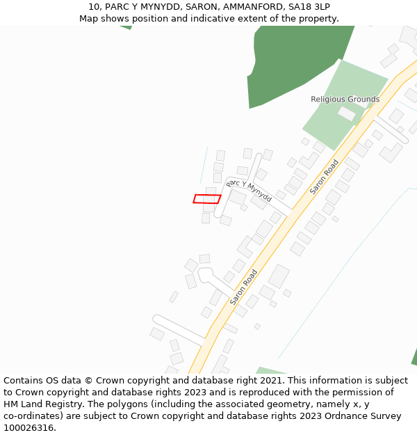 10, PARC Y MYNYDD, SARON, AMMANFORD, SA18 3LP: Location map and indicative extent of plot