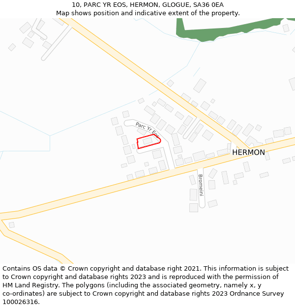 10, PARC YR EOS, HERMON, GLOGUE, SA36 0EA: Location map and indicative extent of plot