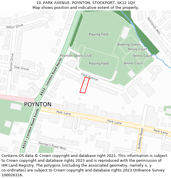 10, PARK AVENUE, POYNTON, STOCKPORT, SK12 1QY: Location map and indicative extent of plot