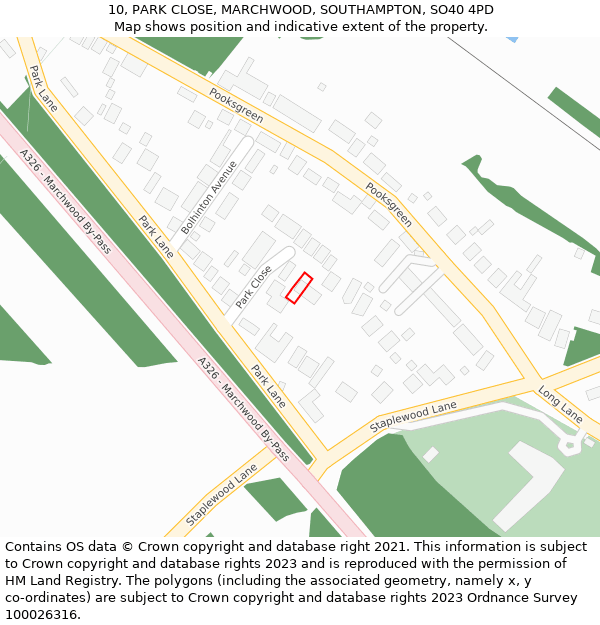 10, PARK CLOSE, MARCHWOOD, SOUTHAMPTON, SO40 4PD: Location map and indicative extent of plot