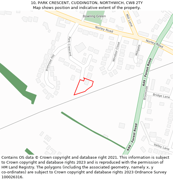 10, PARK CRESCENT, CUDDINGTON, NORTHWICH, CW8 2TY: Location map and indicative extent of plot