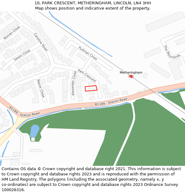 10, PARK CRESCENT, METHERINGHAM, LINCOLN, LN4 3HH: Location map and indicative extent of plot