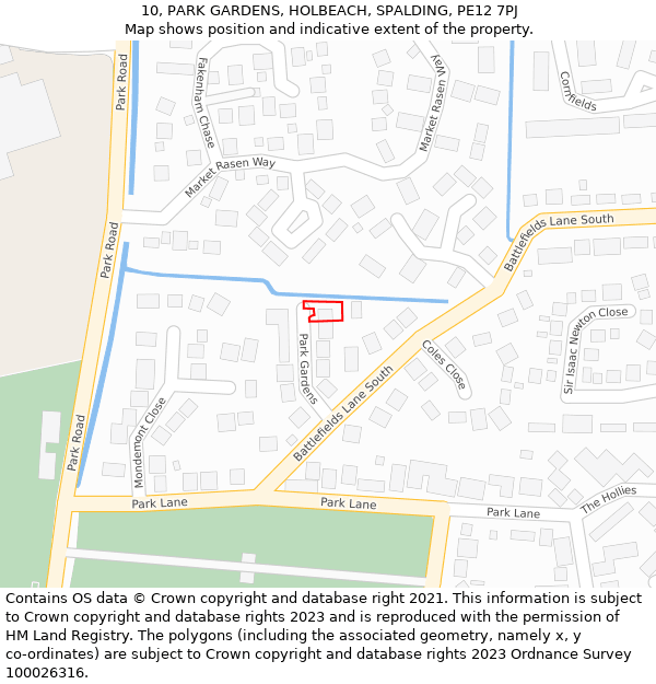 10, PARK GARDENS, HOLBEACH, SPALDING, PE12 7PJ: Location map and indicative extent of plot