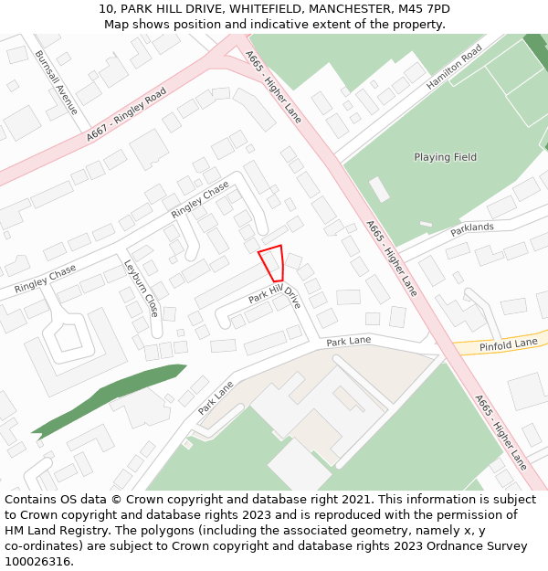 10, PARK HILL DRIVE, WHITEFIELD, MANCHESTER, M45 7PD: Location map and indicative extent of plot