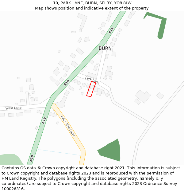 10, PARK LANE, BURN, SELBY, YO8 8LW: Location map and indicative extent of plot