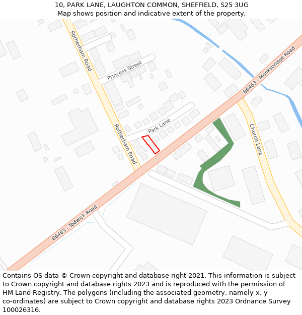 10, PARK LANE, LAUGHTON COMMON, SHEFFIELD, S25 3UG: Location map and indicative extent of plot