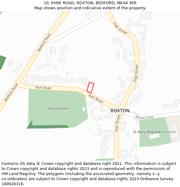 10, PARK ROAD, ROXTON, BEDFORD, MK44 3ER: Location map and indicative extent of plot