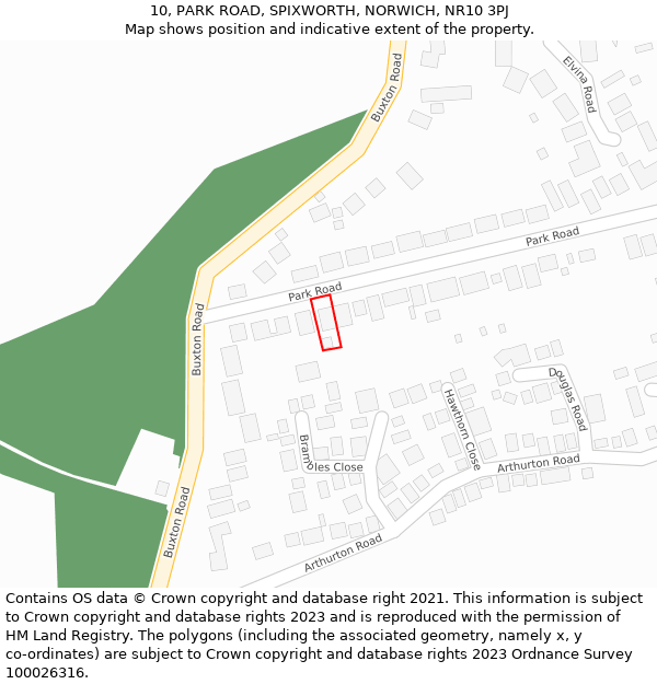 10, PARK ROAD, SPIXWORTH, NORWICH, NR10 3PJ: Location map and indicative extent of plot