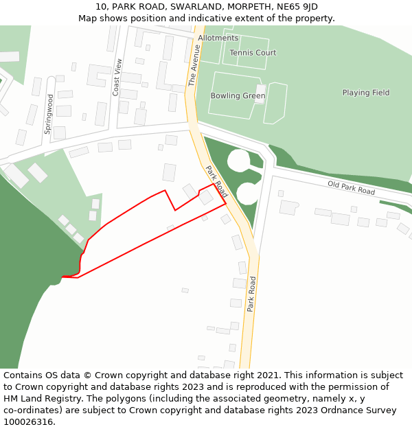 10, PARK ROAD, SWARLAND, MORPETH, NE65 9JD: Location map and indicative extent of plot