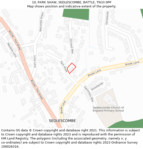 10, PARK SHAW, SEDLESCOMBE, BATTLE, TN33 0PP: Location map and indicative extent of plot