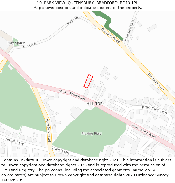 10, PARK VIEW, QUEENSBURY, BRADFORD, BD13 1PL: Location map and indicative extent of plot