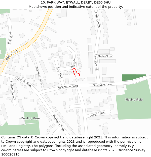 10, PARK WAY, ETWALL, DERBY, DE65 6HU: Location map and indicative extent of plot