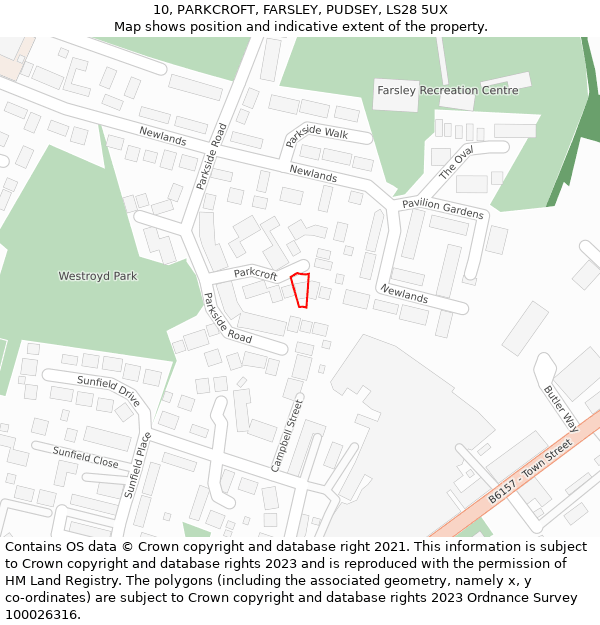 10, PARKCROFT, FARSLEY, PUDSEY, LS28 5UX: Location map and indicative extent of plot