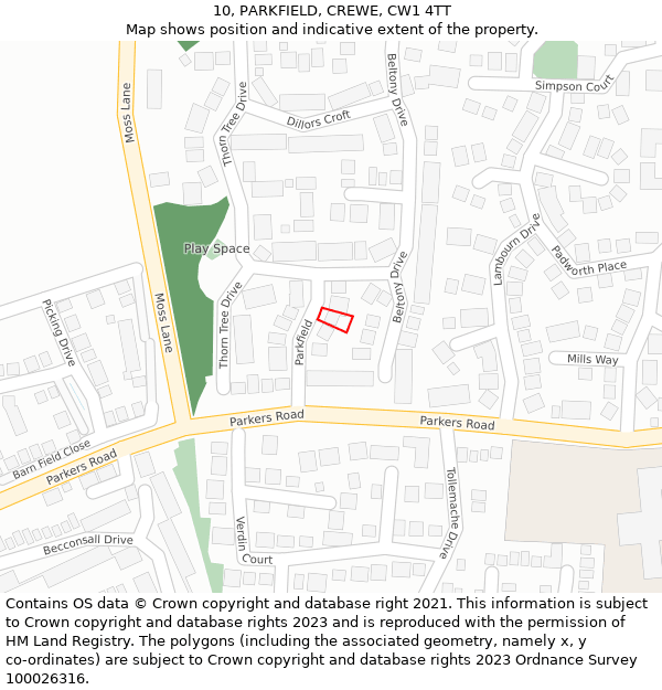 10, PARKFIELD, CREWE, CW1 4TT: Location map and indicative extent of plot