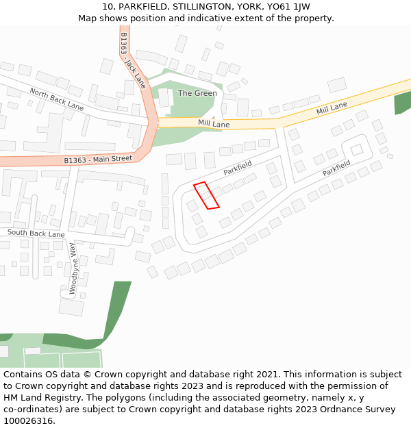 10, PARKFIELD, STILLINGTON, YORK, YO61 1JW: Location map and indicative extent of plot