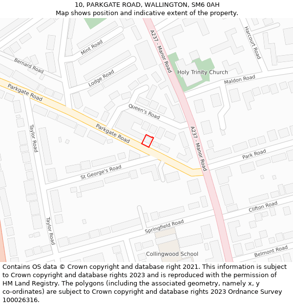 10, PARKGATE ROAD, WALLINGTON, SM6 0AH: Location map and indicative extent of plot