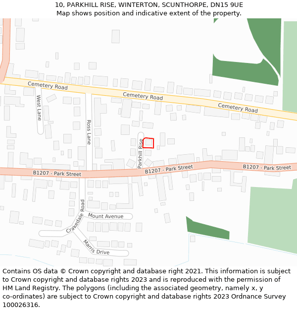 10, PARKHILL RISE, WINTERTON, SCUNTHORPE, DN15 9UE: Location map and indicative extent of plot