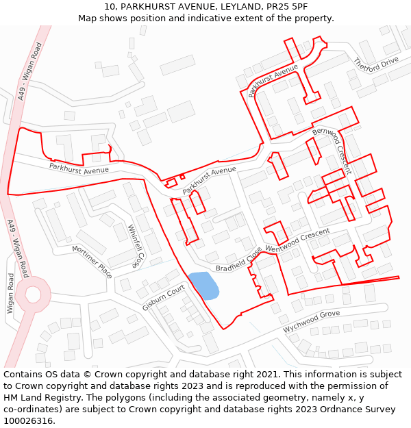 10, PARKHURST AVENUE, LEYLAND, PR25 5PF: Location map and indicative extent of plot