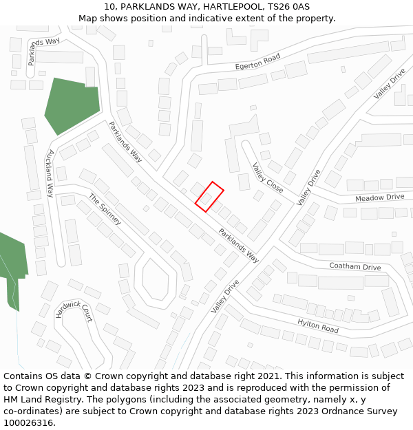 10, PARKLANDS WAY, HARTLEPOOL, TS26 0AS: Location map and indicative extent of plot