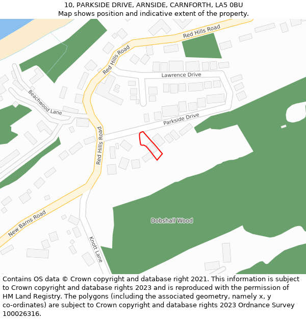 10, PARKSIDE DRIVE, ARNSIDE, CARNFORTH, LA5 0BU: Location map and indicative extent of plot