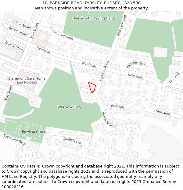 10, PARKSIDE ROAD, FARSLEY, PUDSEY, LS28 5BG: Location map and indicative extent of plot